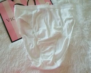 Vtg Victoria Secret Hi Leg Brief Panties Signature Waistband White Cotton Xl