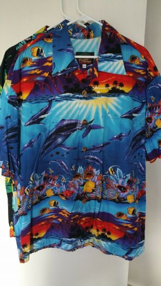 Vintage Paradise On A Hanger " Deep Blue Sea " Hawaiian Shirt Xl Cotton