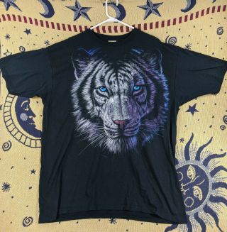 Liquid Blue White Tiger 90s Vtg Usa Fabric Shirt Sz 2xl 1994 All Over Print Rap