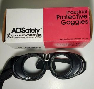 Vintage American Optical Ao Safety Glasses Goggles W/ Box Biker Steam Punk
