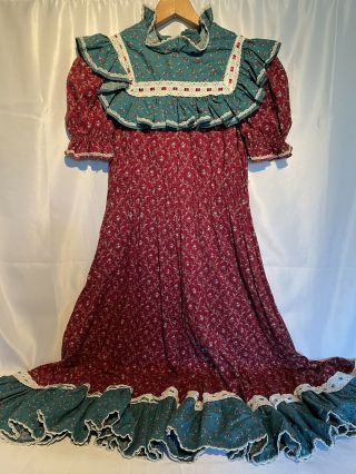 Vintage Gunne Sax - Style Floral Prairie Dress Frills Size M? Measurements In Pics
