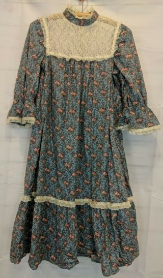 Vintage Gunned Sax Style Floral Lace Prairie Dress Size M?
