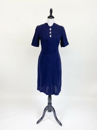 Rare Vtg 1940s 50s Hattie Carnegie Studded Wool Dress Tlc M