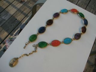 Rare Vintage Cellulose Acetate Hard Plastic Chunky Faux Scarab Ladies Chain Belt