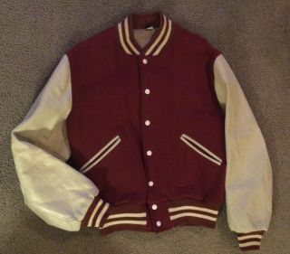 Vintage Burgundy Wool Athletic Varsity Letterman Style Jacket - Men’s Size 40