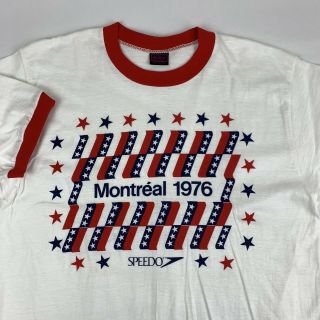 Vtg 70s Montreal Olympics 1976 Speedo Ringer T - Shirt Mens Large