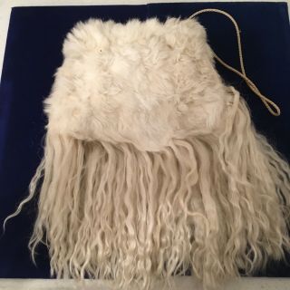 Antique Unique White Fur Hand Muff Change Purse Bag Long Hair Ermine Goat Sheep