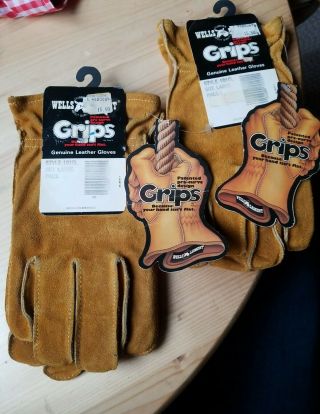 2 Vintage Wells Lamont Grips Ranch Suede Leather Gloves Size Large
