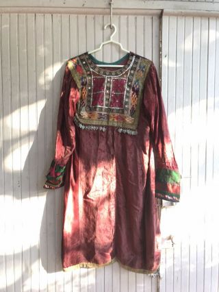 Vintage Velvet Afghan Style Dress W/ Mirrors And Embroidery