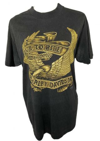 Vtg 1991 Harley Davidson 3d Emblem Eagle Atlanta T - Shirt Made Usa