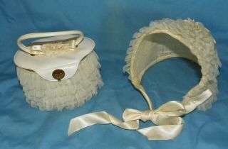 Vintage Girls White Ruffle Easter Bonnet & Purse