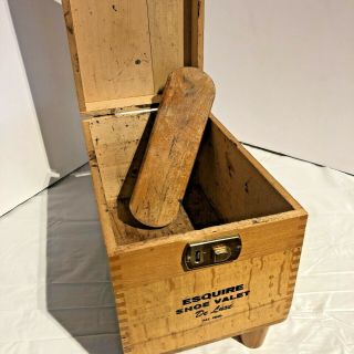 Vintage ESQUIRE SHOE VALET De Luxe Wooden Shoe Shine Box w/ Brush 2