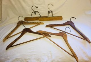 Six Vintage Wooden Hangers Four York City Advertising & Two Pant Hangers