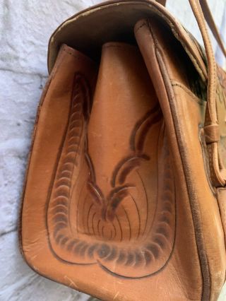 Vintage Hand Tooled Carved Brown Leather Western Purse/Satchel/Handbag/Clutch 3