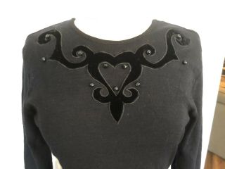 Vintage 80s Black Velvet Sweater Dress Embroidered Beaded Tassel Party Backless 3