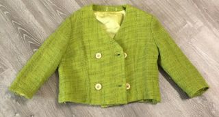 Vintage 1960s 70s Lime Green Cropped Wool Double Breasted Blazer Size Large
