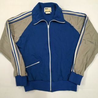 Vintage Mens M 70s 80s Net Worth Athletic Zip - Up Blue Gray Track Jacket Coat