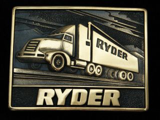 Qj07141 Nos Vintage 1970s Ryder Truck Company Solid Brass Belt Buckle