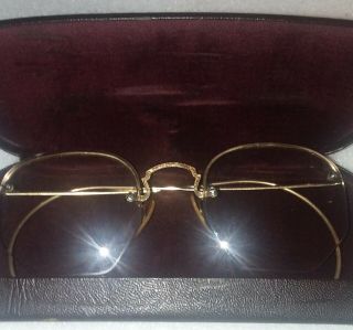 Vintage B&l Bausch & Lomb Half Rim Wire Glasses 1/10 12k Gold Filled 1940s Case