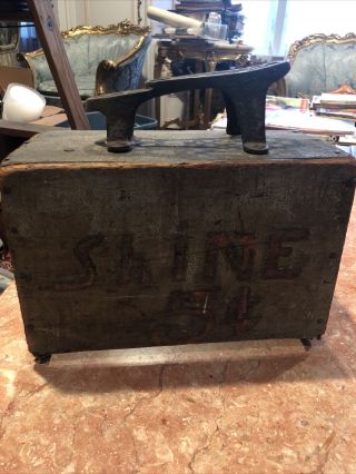 Antique Shoe Shine Box Step With Cast Iron Foot Rest,  Primitive