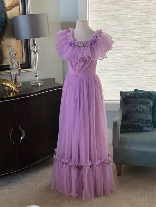 Vintage Prom Dress Ball Gown Formal Lavender Purple Ruffled Southern Belle