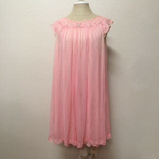 VTG Shadowline Coral Pink Chiffon Over Nylon Peignoir Set Nightgown Robe S 2