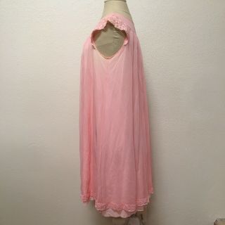 VTG Shadowline Coral Pink Chiffon Over Nylon Peignoir Set Nightgown Robe S 3