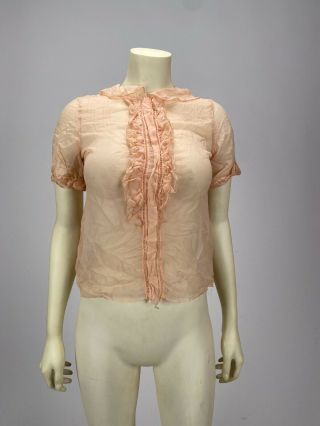Antique Vintage 1920s 1930s Silk Chiffon Pink Blouse Shirt Top Everglade