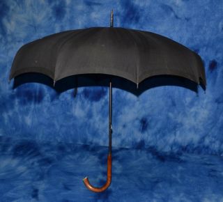 Vintage Black Umbrella Parasol Wooden Hook Handle