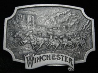 Pi01168 Vintage 1975 Winchester Gun & Firearm Company Pewter Belt Buckle