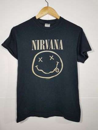 Nirvana 1992 Band T Shirt Size S Vintage Kurt Cobain 90s Gildan Smiley Face