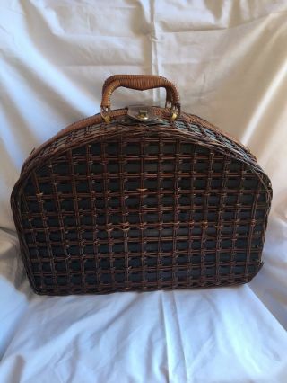 Vintage Rattan Suitcase Briefcase Picnic Basket Wicker Woven Storage W/handles