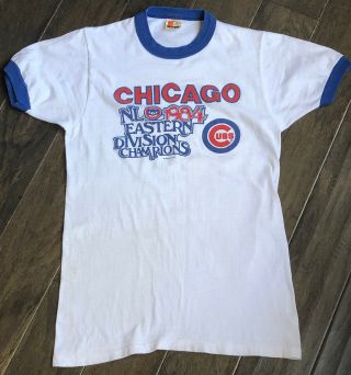 Vintage 1984 Cubs Mlb Eastern Division Champions Ringer T - Shirt Sz Small