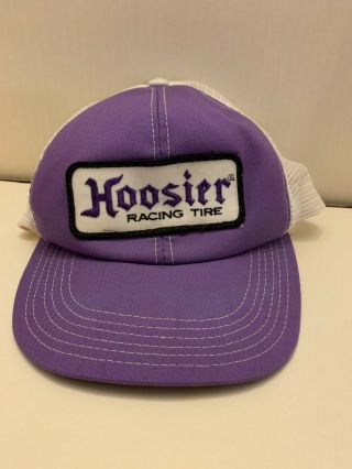Vintage Hoosier Racing Tire Patch White Mesh Trucker Hat Made In Usa