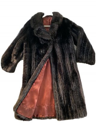 Vintage Brown Faux Mink Fur Coat Long 1960s Glamorous