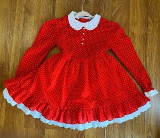 Vintage Baby Girl Red And White Polka Dot Ruffled Dress Size 4/5