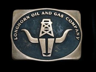 Sk11131 Vintage 1981 Longhorn Oil And Gas Company Solid Brass Belt Buckle