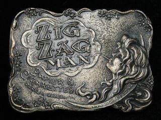Rc13172 Nos Vintage 1970s Zig Zag Man Papier & Cigarettes Tobacco Buckle