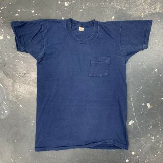 Large Blue Fruit Loom Basic Blank Square Pocket T Shirt 100 Cotton Vtg Usa
