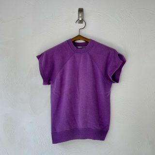 Vintage 50s 60s Short Sleeve Sweatshirt Crewneck Purple Raglan Blank Cut S