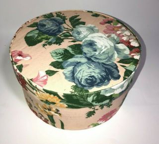 Vintage Round Hat Box - Shabby Chic Floral Pattern - Fabric Covered - Make Offer