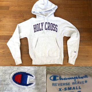 Vtg 1990s Champion Reverse Weave Holy Cross College Hoodie Mens Xs Gray Sweat