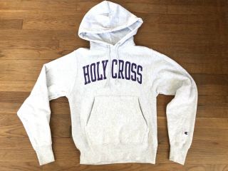 VTG 1990s Champion Reverse Weave Holy Cross College Hoodie Mens XS Gray Sweat 2