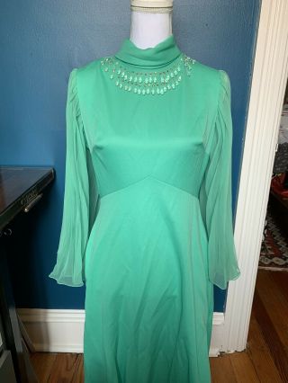 Vintage 60s Seafoam Green Crystal Embellished Dress 12