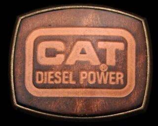 Oe10153 Nos Vintage 1970s Cat Diesel Power Brass & Leather Buckle