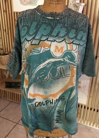 Vintage 90’s Miami Dolphins All Over Print Double Sided Magic Johnson Shirt Xl