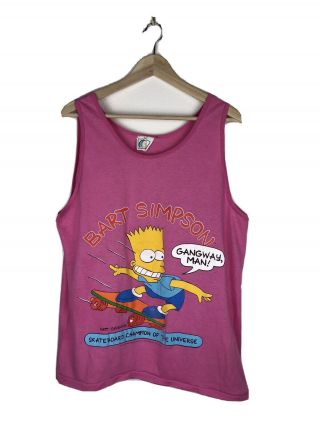 Bart Simpsons True Vintage 90’s Tank Top L Pink Skateboard Gangway Man