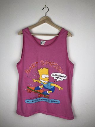 Bart Simpsons True Vintage 90’s Tank Top L Pink Skateboard Gangway Man 2