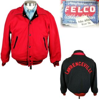 Vintage 1950s Felco Athletic Wear Reversible Black Wool Red Cotton Jacket L