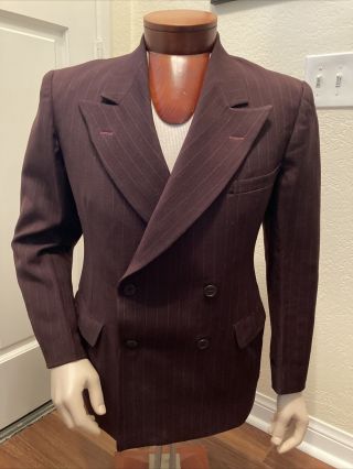 Vintage 1940s Mens Double Breasted Pin Chalk Stripe Sport Coat Jacket 40s